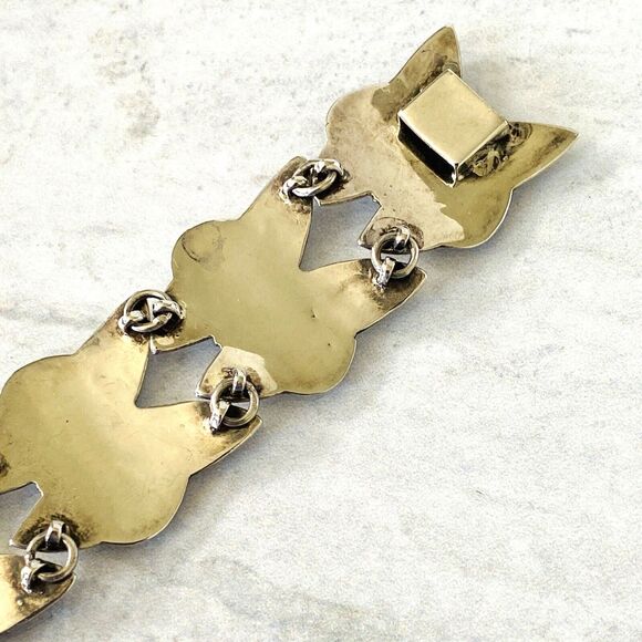 Vintage Signed Mexican Sterling Silver Abalone Inlay Bracelet Stylized Design - Picture 8 of 9